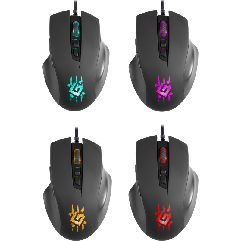 Ігрова мишка (комп’ютерна миша) Defender Wolverine GM-700L RGB, 7 кнопок, 12800 dpi, чорна