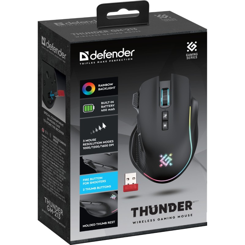 Игровая мышь (компьютерная мышь) Defender Thunder GM-213 беспроводная, чёрная