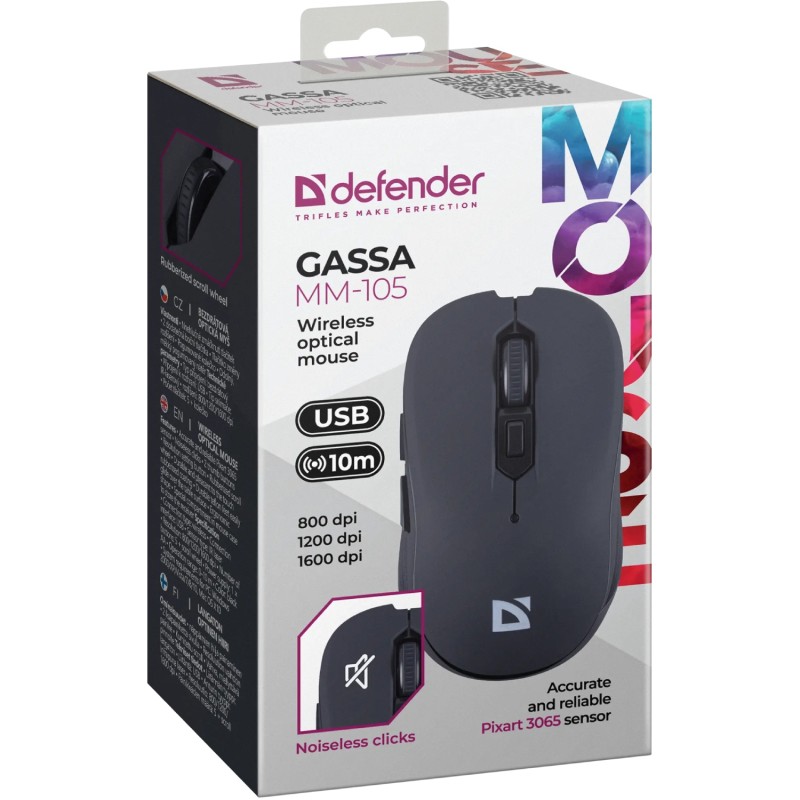 Бездротова мишка (маніпулятор) Defender Gassa MM-105 1600 dpi, чорна