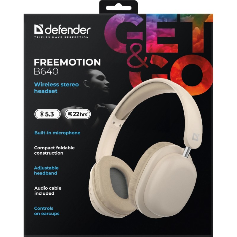 Наушники (гарнитура) Defender FreeMotion B640 Bluetooth + 3,5 мм, бежевые