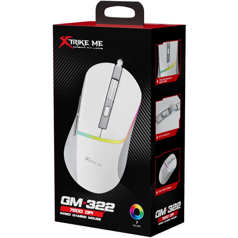 Игровая мышь (геймерская мышь) XTRIKE ME GM-322 белая, 7200 dpi Игровая мышь (геймерская мышь) XTRIKE ME GM-322 белая, 7200 dpi