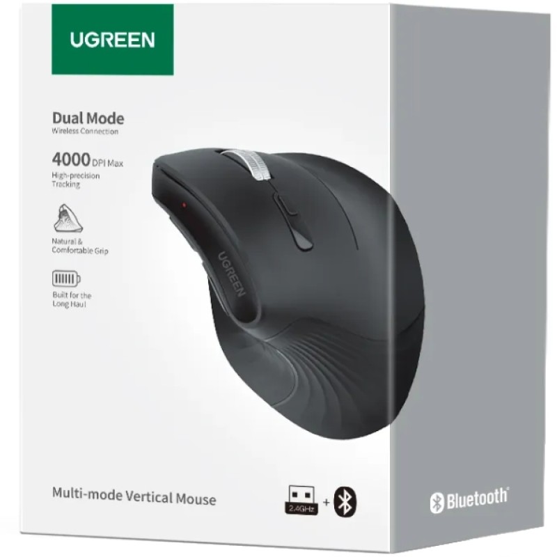 Бездротова вертикальна миша (ергономічна мишка) UGREEN MU008 4000 dpi, чорна