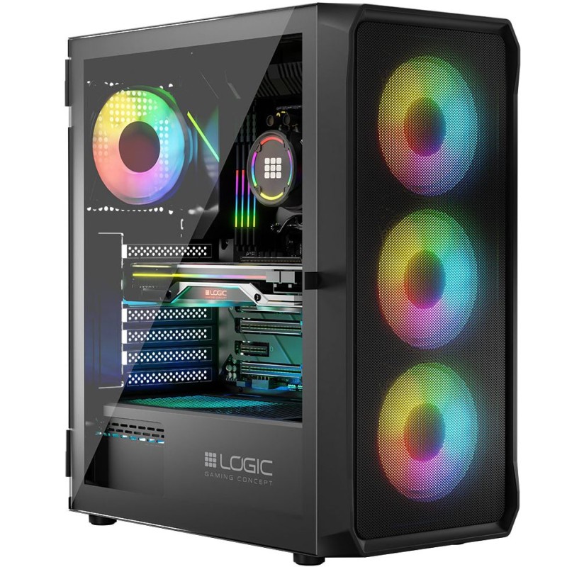 Компьютерный корпус (корпус ПК) LogicConcept PORTOS MESH+GLASS ARGB 4×120 мм чёрный без БП