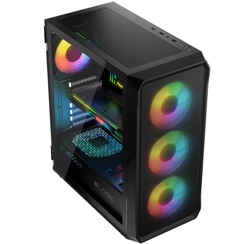 Компьютерный корпус (корпус ПК) LogicConcept PORTOS MESH+GLASS ARGB 4×120 мм чёрный без БП Компьютерный корпус (корпус ПК) LogicConcept PORTOS MESH+GLASS ARGB 4×120 мм чёрный без БП