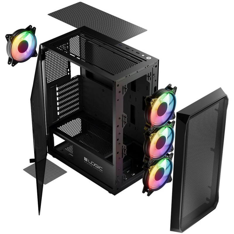 Компьютерный корпус (корпус ПК) LogicConcept PORTOS MESH+GLASS ARGB 4×120 мм чёрный без БП Компьютерный корпус (корпус ПК) LogicConcept PORTOS MESH+GLASS ARGB 4×120 мм чёрный без БП