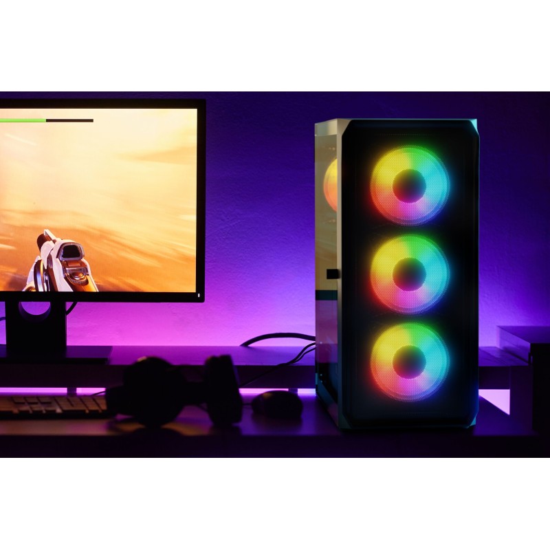 Компьютерный корпус (корпус ПК) LogicConcept PORTOS MESH+GLASS ARGB 4×120 мм чёрный без БП Компьютерный корпус (корпус ПК) LogicConcept PORTOS MESH+GLASS ARGB 4×120 мм чёрный без БП