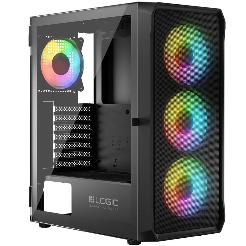 Компьютерный корпус (корпус ПК) LogicConcept PORTOS MESH+GLASS ARGB 4×120 мм чёрный без БП Компьютерный корпус (корпус ПК) LogicConcept PORTOS MESH+GLASS ARGB 4×120 мм чёрный без БП