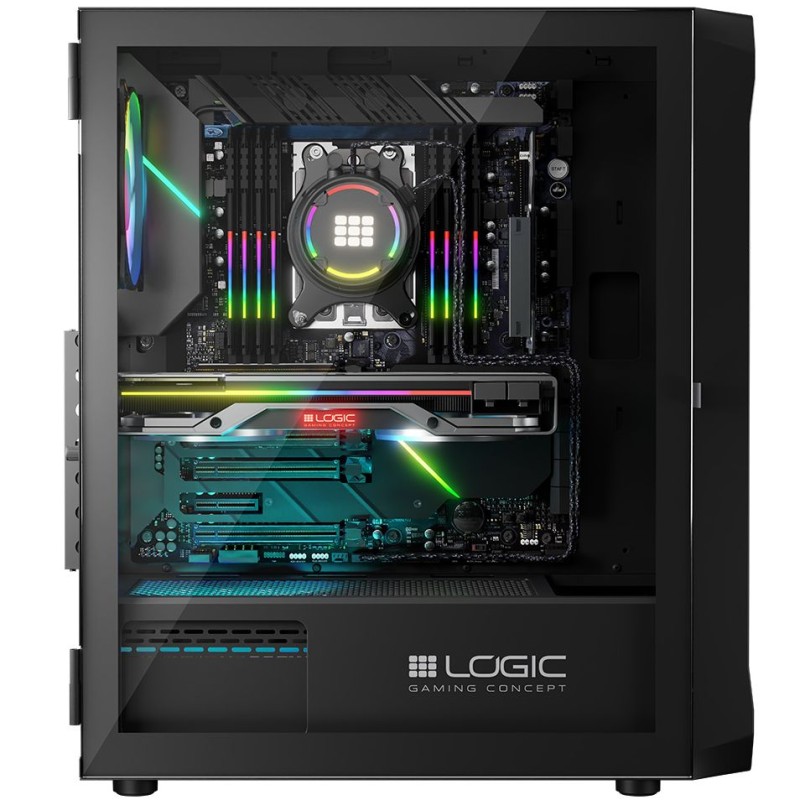 Компьютерный корпус (корпус ПК) LogicConcept PORTOS MESH+GLASS ARGB 4×120 мм чёрный без БП Компьютерный корпус (корпус ПК) LogicConcept PORTOS MESH+GLASS ARGB 4×120 мм чёрный без БП