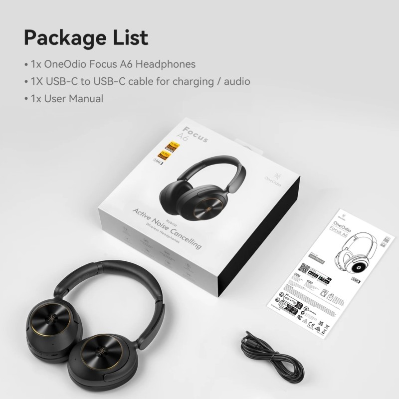 Гарнітура (навушники) OneOdio A6 Hybrid ANC, Bluetooth + USB-C, чорна