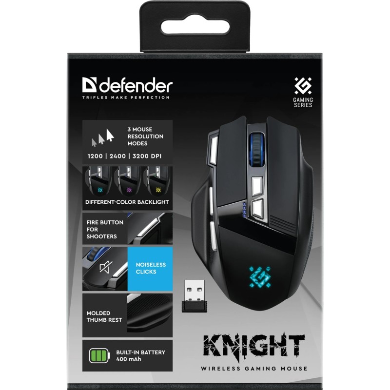 Ігрова бездротова мишка (геймерська миша) Defender Knight GM-885 8 кнопок, 3200 dpi, чорна