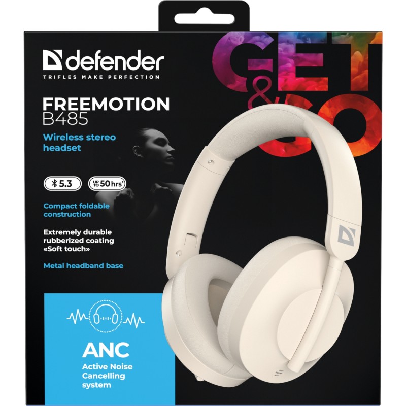 Гарнитура (наушники) Defender FreeMotion B485 Bluetooth, 3,5 мм, USB-C, ANC, бежевый Гарнитура (наушники) Defender FreeMotion B485 Bluetooth, 3,5 мм, USB-C, ANC, бежевый