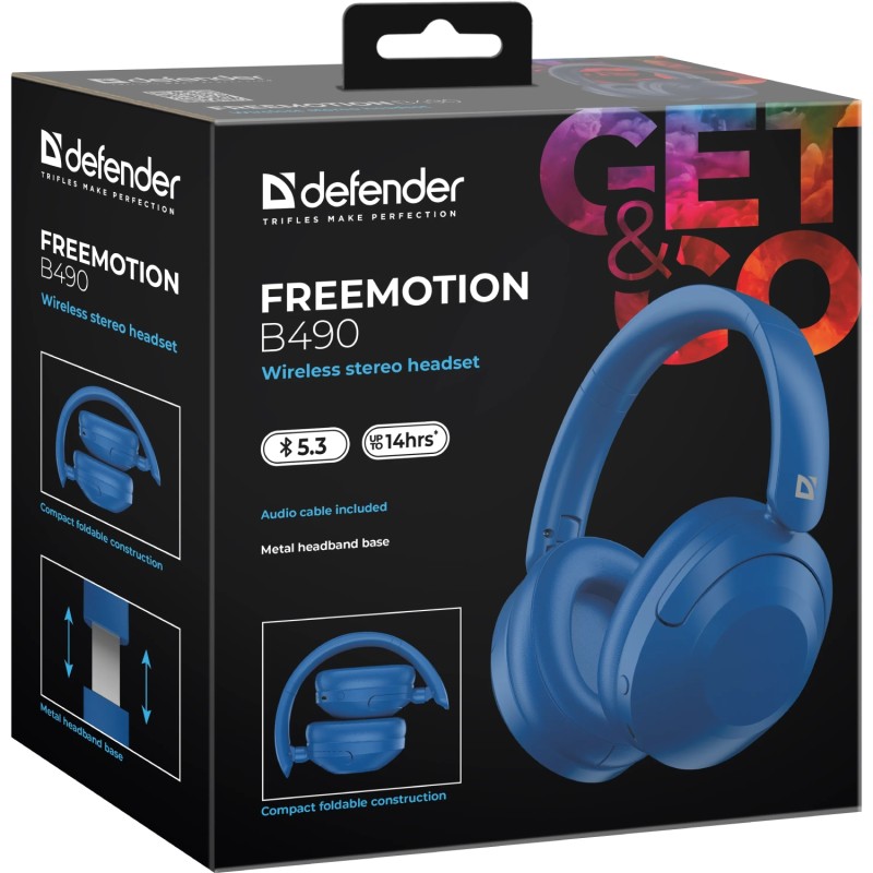 Гарнітура (навушники) Defender FreeMotion B490 Bluetooth, 3,5 мм, USB-C, синя