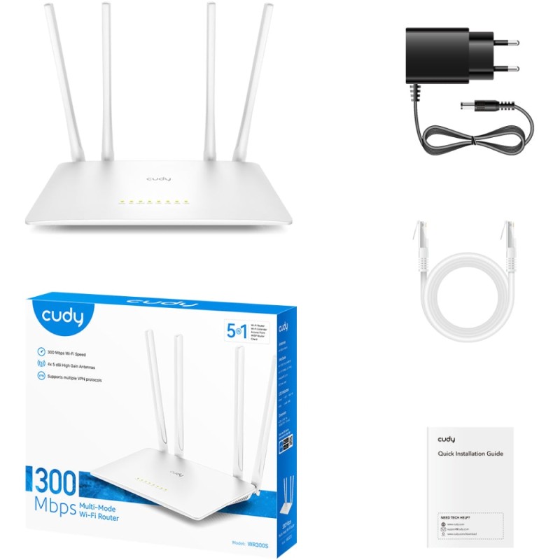 Wi‑Fi маршрутизатор (роутер) Cudy WR300S 300 Мбіт/с, 2,4 ГГц