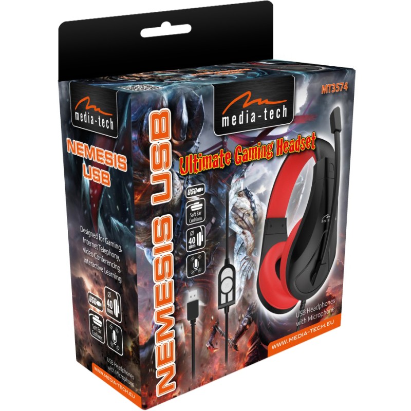 Гарнітура (навушники з мікрофоном) Media-Tech NEMESIS USB чорний-червоний Гарнітура (навушники з мікрофоном) Media-Tech NEMESIS USB чорний-червоний