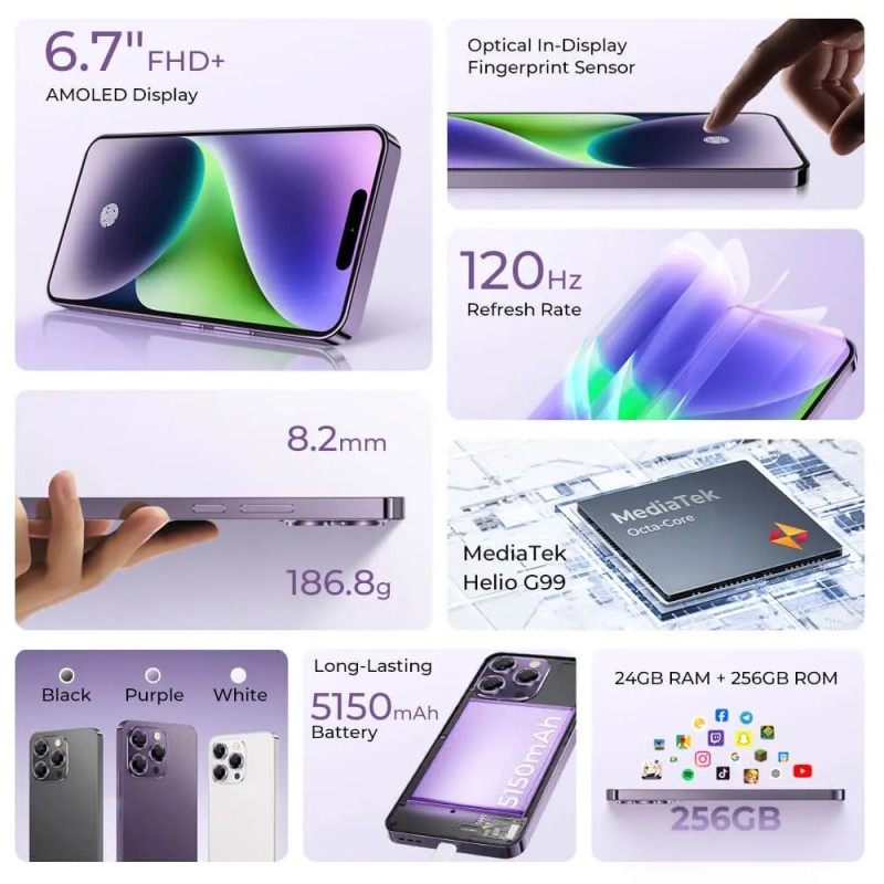 Смартфон (мобильный телефон) Oukitel P1 8 ГБ/256 ГБ, фиолетовый