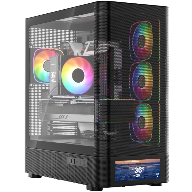 Корпус (компьютерный корпус) Modecom VOLCANO AQ500 ARGB MIDI FRONT LCD 6,2", чёрный, 4 вентилятора Корпус (компьютерный корпус) Modecom VOLCANO AQ500 ARGB MIDI FRONT LCD 6,2", чёрный, 4 вентилятора