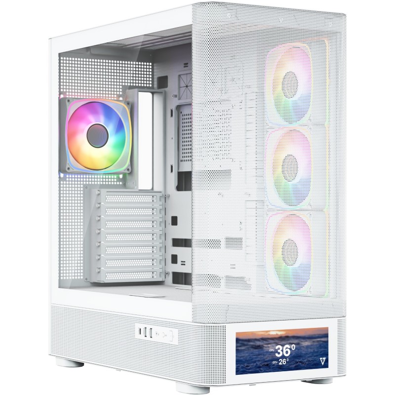 Корпус ПК (компьютерный корпус) Modecom VOLCANO AQ500 ARGB MIDI FRONT LCD 6,2″ белый, 4 вентилятора, без БП