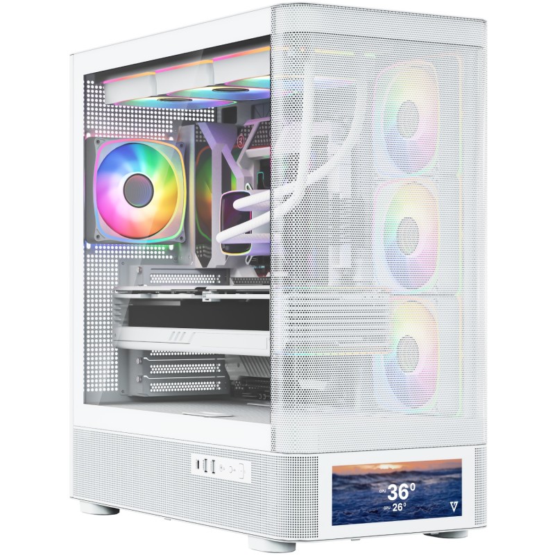 Корпус ПК (компьютерный корпус) Modecom VOLCANO AQ500 ARGB MIDI FRONT LCD 6,2″ белый, 4 вентилятора, без БП Корпус ПК (компьютерный корпус) Modecom VOLCANO AQ500 ARGB MIDI FRONT LCD 6,2″ белый, 4 вентилятора, без БП