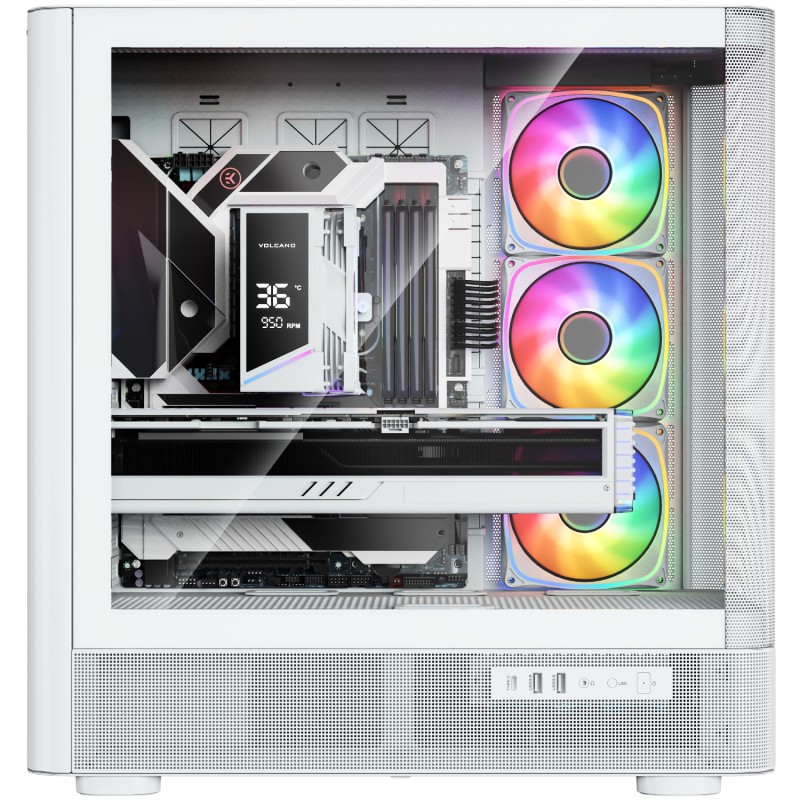 Корпус ПК (компьютерный корпус) Modecom VOLCANO AQ500 ARGB MIDI FRONT LCD 6,2″ белый, 4 вентилятора, без БП Корпус ПК (компьютерный корпус) Modecom VOLCANO AQ500 ARGB MIDI FRONT LCD 6,2″ белый, 4 вентилятора, без БП