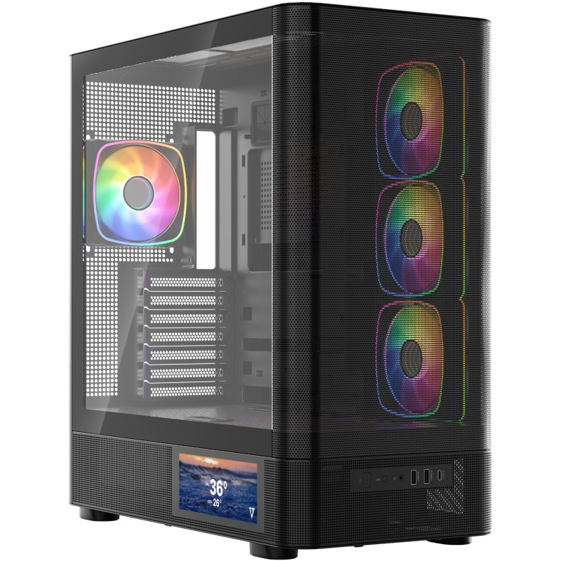 Корпус (компьютерный корпус) Modecom VOLCANO AQ400 ARGB LCD 6,2″, чёрный без БП