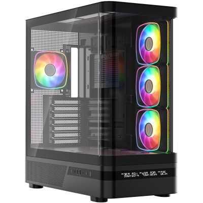 Компьютерный корпус (корпус ПК) Modecom VOLCANO AQ200 ARGB чёрный, LCD, 4 вентилятора