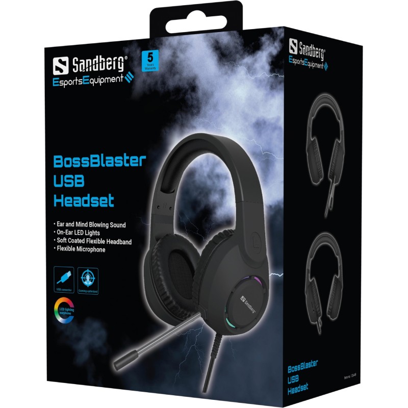Игровая гарнитура (игровые наушники) Sandberg BossBlaster USB, кабель 2 м, чёрная