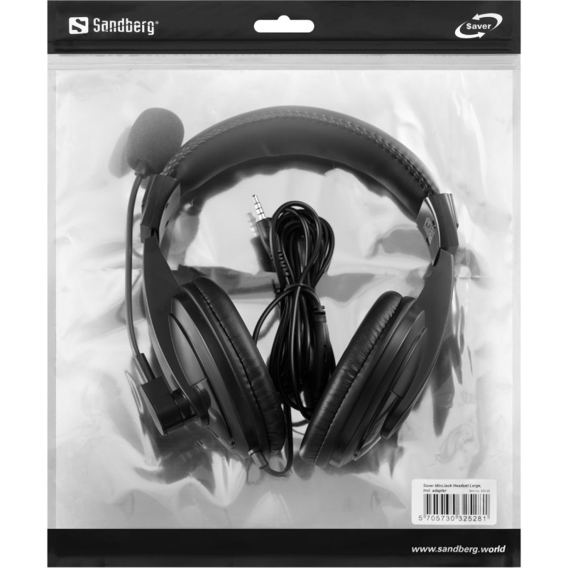 Гарнитура (наушники с микрофоном) Sandberg Saver MiniJack Headset Large чёрная, 3,5 мм