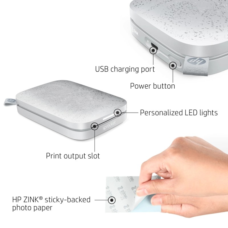 Портативный фотопринтер (фотопечать) HP Sprocket 2×3 дюйма, белый Портативный фотопринтер (фотопечать) HP Sprocket 2×3 дюйма, белый