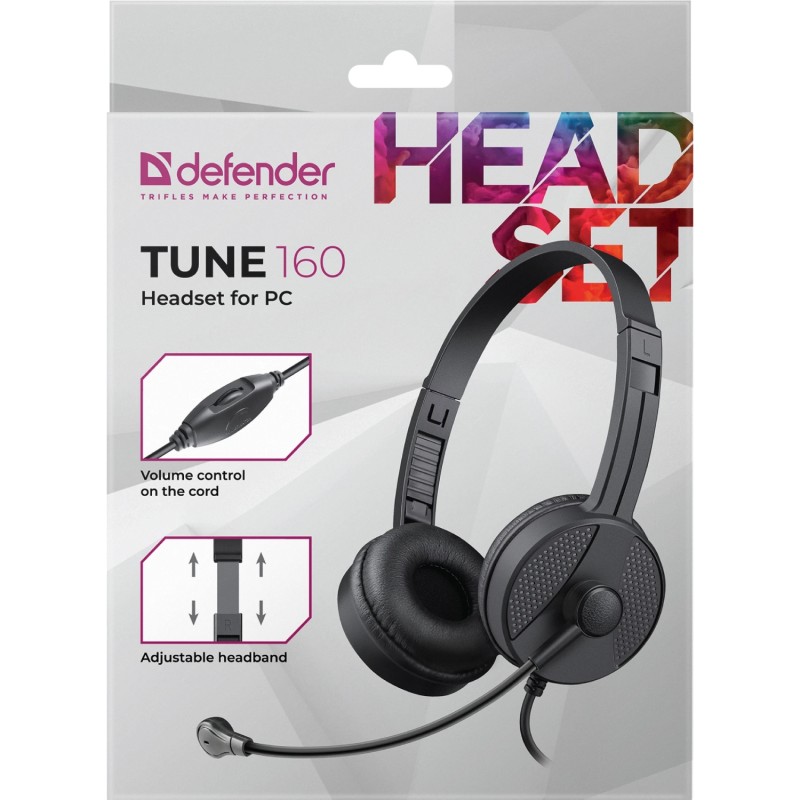 Гарнітура Defender Tune 160 2x3,5мм, 1,8м, чорна Гарнітура Defender Tune 160 2x3,5мм, 1,8м, чорна