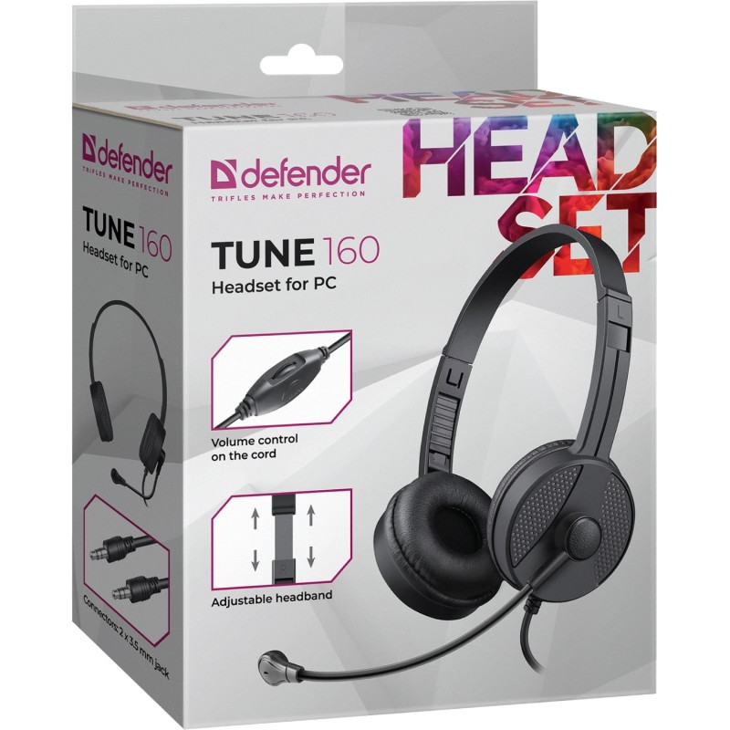 Гарнітура Defender Tune 160 2x3,5мм, 1,8м, чорна Гарнітура Defender Tune 160 2x3,5мм, 1,8м, чорна