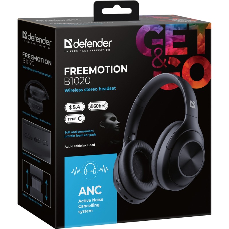 Гарнитура (наушники) Defender FreeMotion B1020 Bluetooth, ANC, чёрная Гарнитура (наушники) Defender FreeMotion B1020 Bluetooth, ANC, чёрная