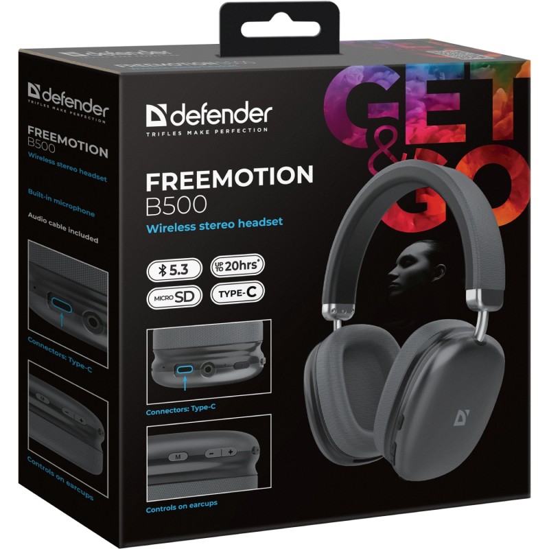 Гарнітура (навушники з мікрофоном) Defender FreeMotion B500 сіра