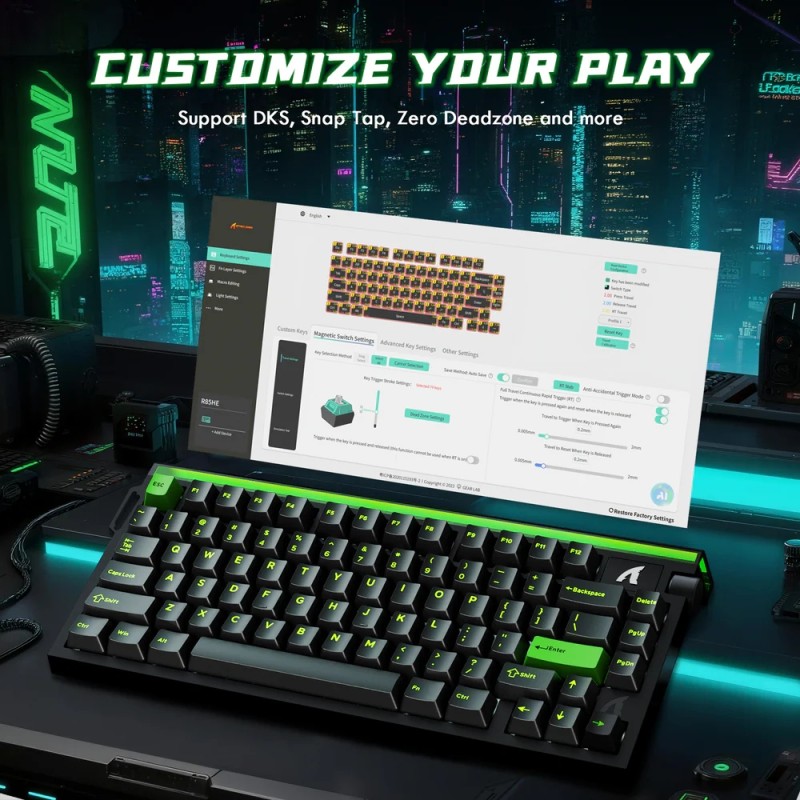 Клавіатура ігрова магнітна Attack Shark R85 HE 79кл. RGB, USB-C, Magnetic Switch Green Клавіатура ігрова магнітна Attack Shark R85 HE 79кл. RGB, USB-C, Magnetic Switch Green