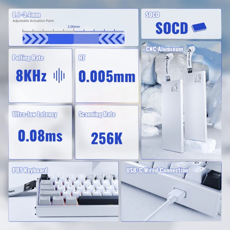 Клавіатура ігрова магнітна Attack Shark X68 Max HE 68кл. RGB, USB-C, Starlight White Клавіатура ігрова магнітна Attack Shark X68 Max HE 68кл. RGB, USB-C, Starlight White