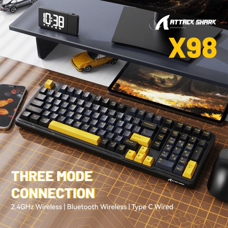 Клавіатура ігрова механічна Attack Shark X98 102кл. RGB, Wireless, Star Black Клавіатура ігрова механічна Attack Shark X98 102кл. RGB, Wireless, Star Black