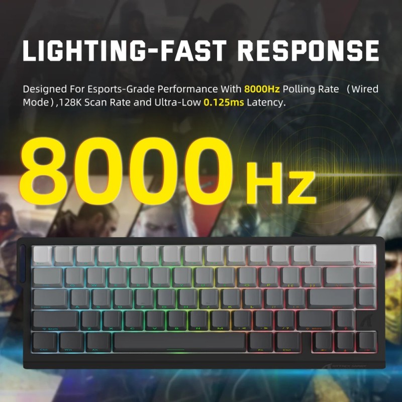 Клавіатура ігрова магнітна Attack Shark X68 Pro HE 66кл. RGB, Wireless, Moonlit Night Клавіатура ігрова магнітна Attack Shark X68 Pro HE 66кл. RGB, Wireless, Moonlit Night