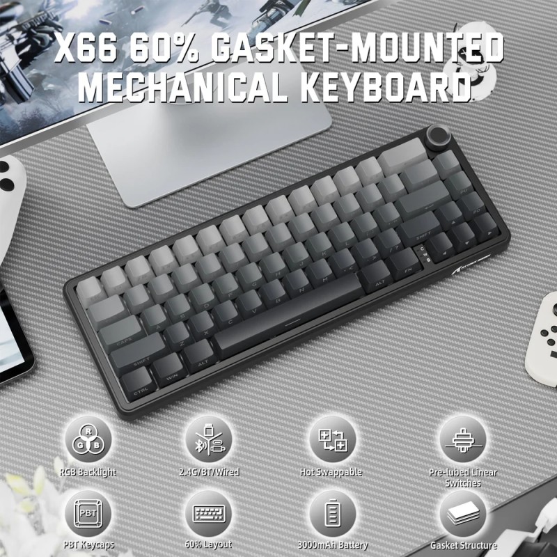 Клавіатура ігрова механічна Attack Shark X66 66кл. RGB, Wireless, Moonlit Night