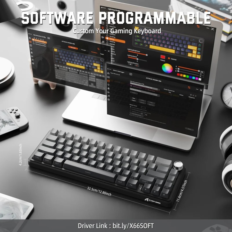 Клавіатура ігрова механічна Attack Shark X66 66кл. RGB, Wireless, Moonlit Night