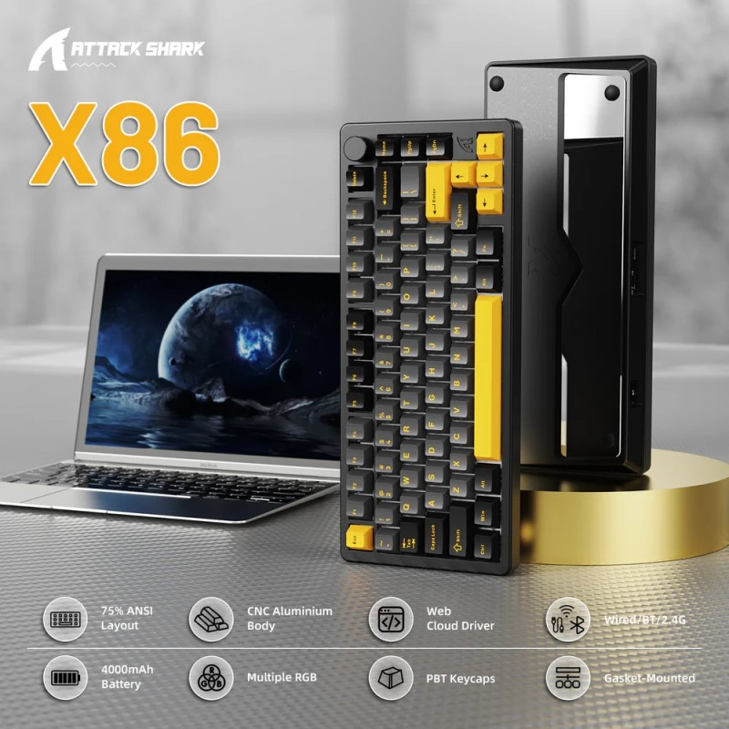Механічна ігрова клавіатура (геймерська клавіатура) Attack Shark X86 82 клавіші, RGB, Star Black Механічна ігрова клавіатура (геймерська клавіатура) Attack Shark X86 82 клавіші, RGB, Star Black