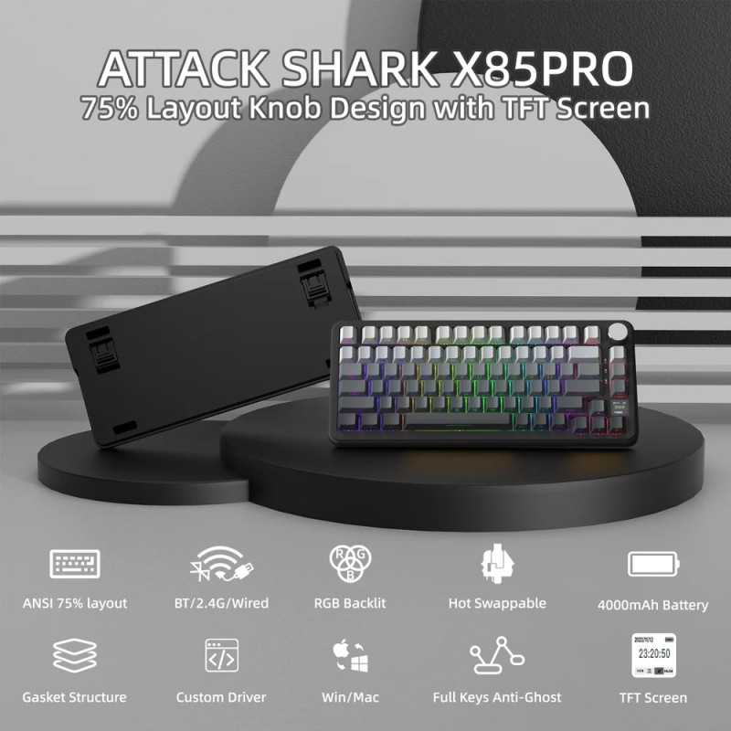 Клавіатура ігрова механічна Attack Shark X85PRO 82кл. RGB, Wireless, Moonlit Night Клавіатура ігрова механічна Attack Shark X85PRO 82кл. RGB, Wireless, Moonlit Night