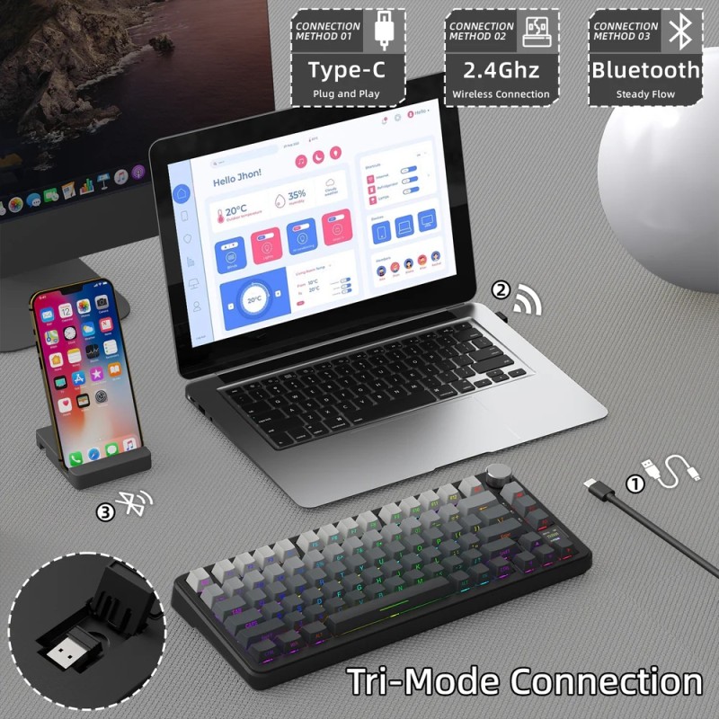 Клавіатура ігрова механічна Attack Shark X85PRO 82кл. RGB, Wireless, Moonlit Night Клавіатура ігрова механічна Attack Shark X85PRO 82кл. RGB, Wireless, Moonlit Night