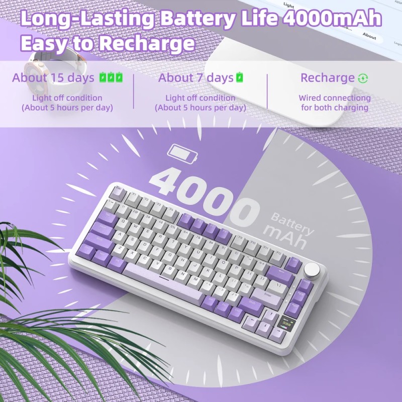 Клавіатура ігрова механічна Attack Shark X85PRO 82кл. RGB, Wireless, Lavender Клавіатура ігрова механічна Attack Shark X85PRO 82кл. RGB, Wireless, Lavender