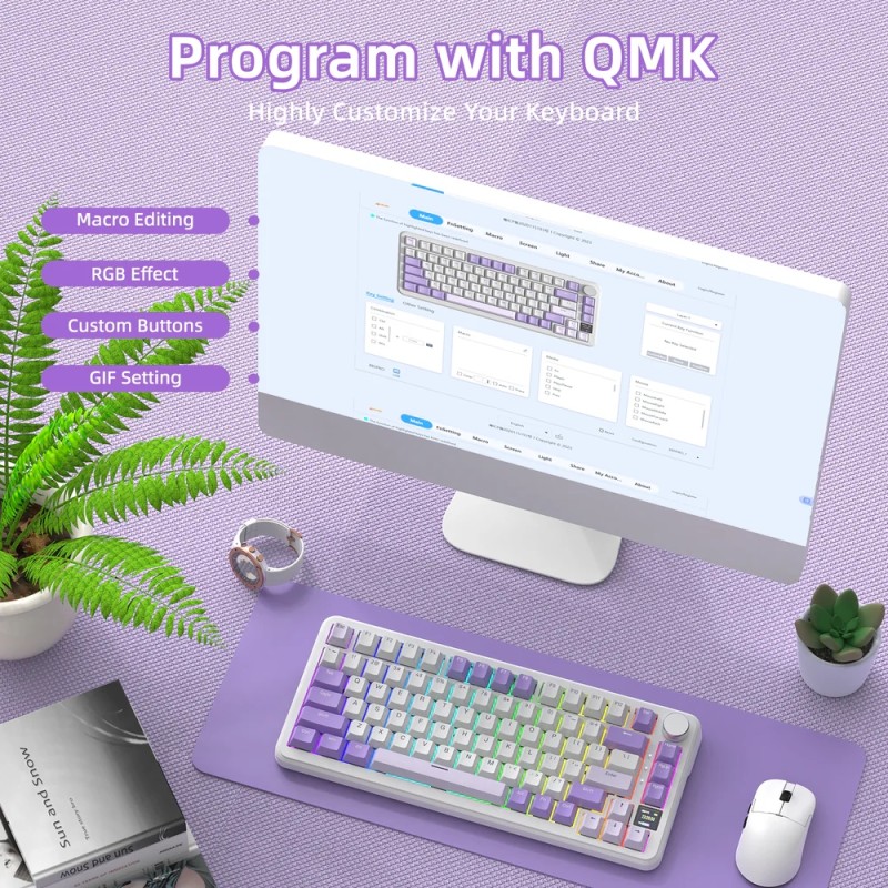 Клавіатура ігрова механічна Attack Shark X85PRO 82кл. RGB, Wireless, Lavender Клавіатура ігрова механічна Attack Shark X85PRO 82кл. RGB, Wireless, Lavender