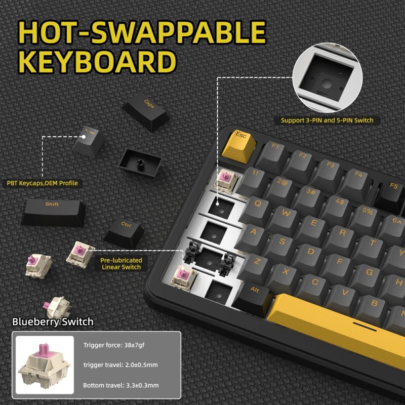 Клавіатура ігрова механічна Attack Shark X85PRO 82кл. RGB, Wireless, Star Black Клавіатура ігрова механічна Attack Shark X85PRO 82кл. RGB, Wireless, Star Black