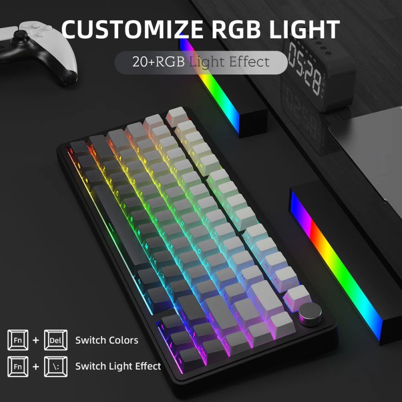 Клавіатура ігрова механічна Attack Shark X85 82кл. RGB,Wireless, White Jade перемикачі Moonlit Night Клавіатура ігрова механічна Attack Shark X85 82кл. RGB,Wireless, White Jade перемикачі Moonlit Night