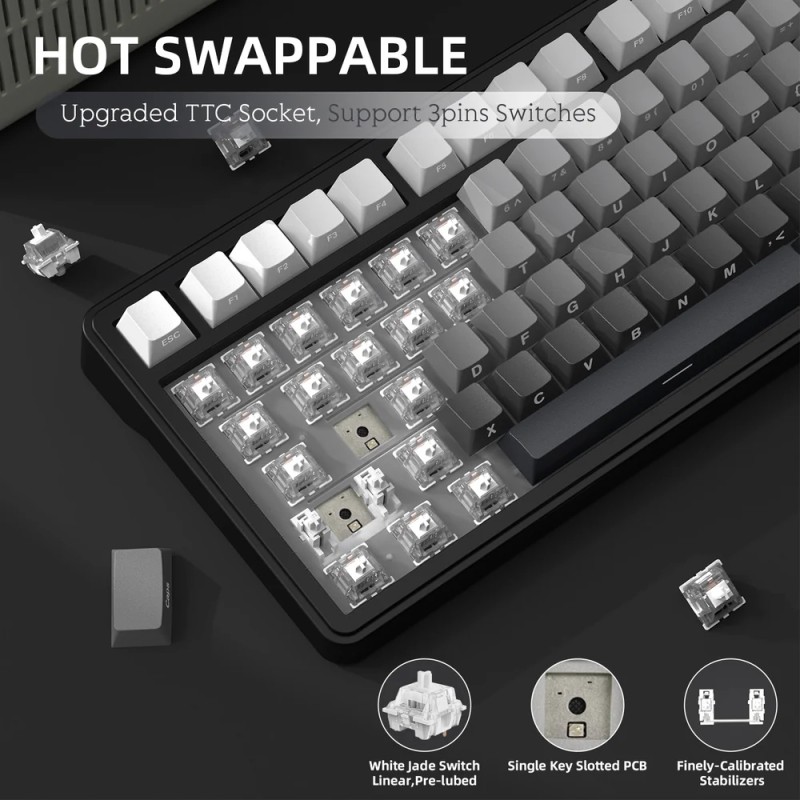 Клавіатура ігрова механічна Attack Shark X85 82кл. RGB,Wireless, White Jade перемикачі Moonlit Night Клавіатура ігрова механічна Attack Shark X85 82кл. RGB,Wireless, White Jade перемикачі Moonlit Night