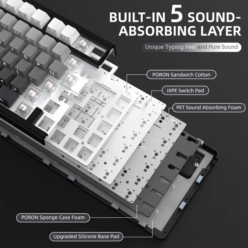 Клавіатура ігрова механічна Attack Shark X85 82кл. RGB,Wireless, White Jade перемикачі Moonlit Night Клавіатура ігрова механічна Attack Shark X85 82кл. RGB,Wireless, White Jade перемикачі Moonlit Night