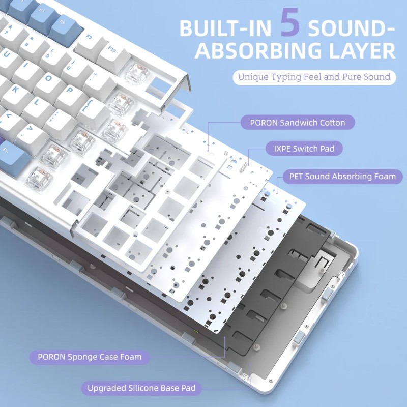 Клавіатура ігрова механічна Attack Shark X85 82кл.RGB,Wireless,White Jade перемикачі,Starlight White Клавіатура ігрова механічна Attack Shark X85 82кл.RGB,Wireless,White Jade перемикачі,Starlight White