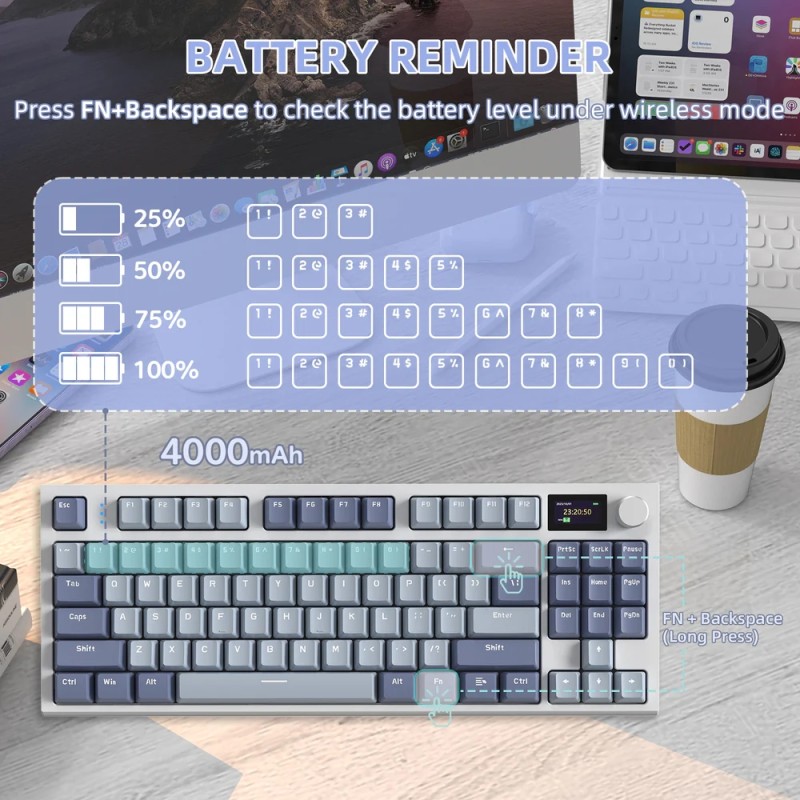 Клавіатура ігрова механічна Attack Shark K86 87кл.RGB,Wireless, Blue Whale перемикачі,Moonlit Night Клавіатура ігрова механічна Attack Shark K86 87кл.RGB,Wireless, Blue Whale перемикачі,Moonlit Night
