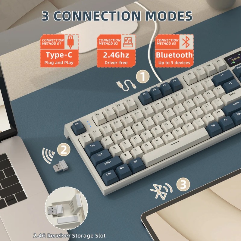 Клавіатура ігрова механічна Attack Shark K86 87кл.RGB, Wireless, TFT disp, Blue Whale Switch Клавіатура ігрова механічна Attack Shark K86 87кл.RGB, Wireless, TFT disp, Blue Whale Switch
